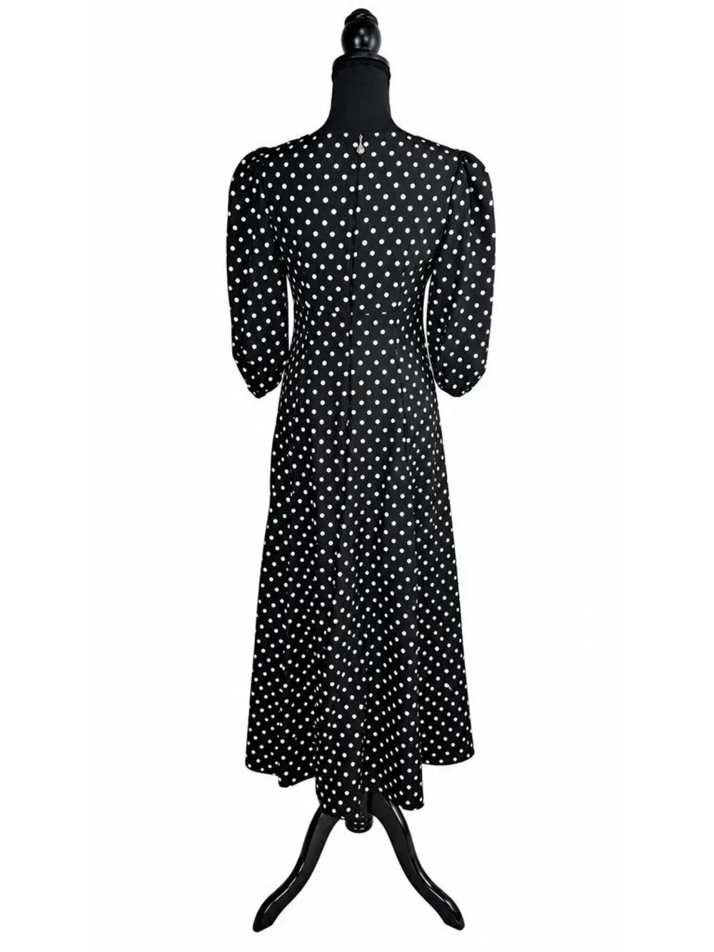 Kate Spade New York Women's Size 4 Black White Polka Dot Midi Dress Puff Sleeve